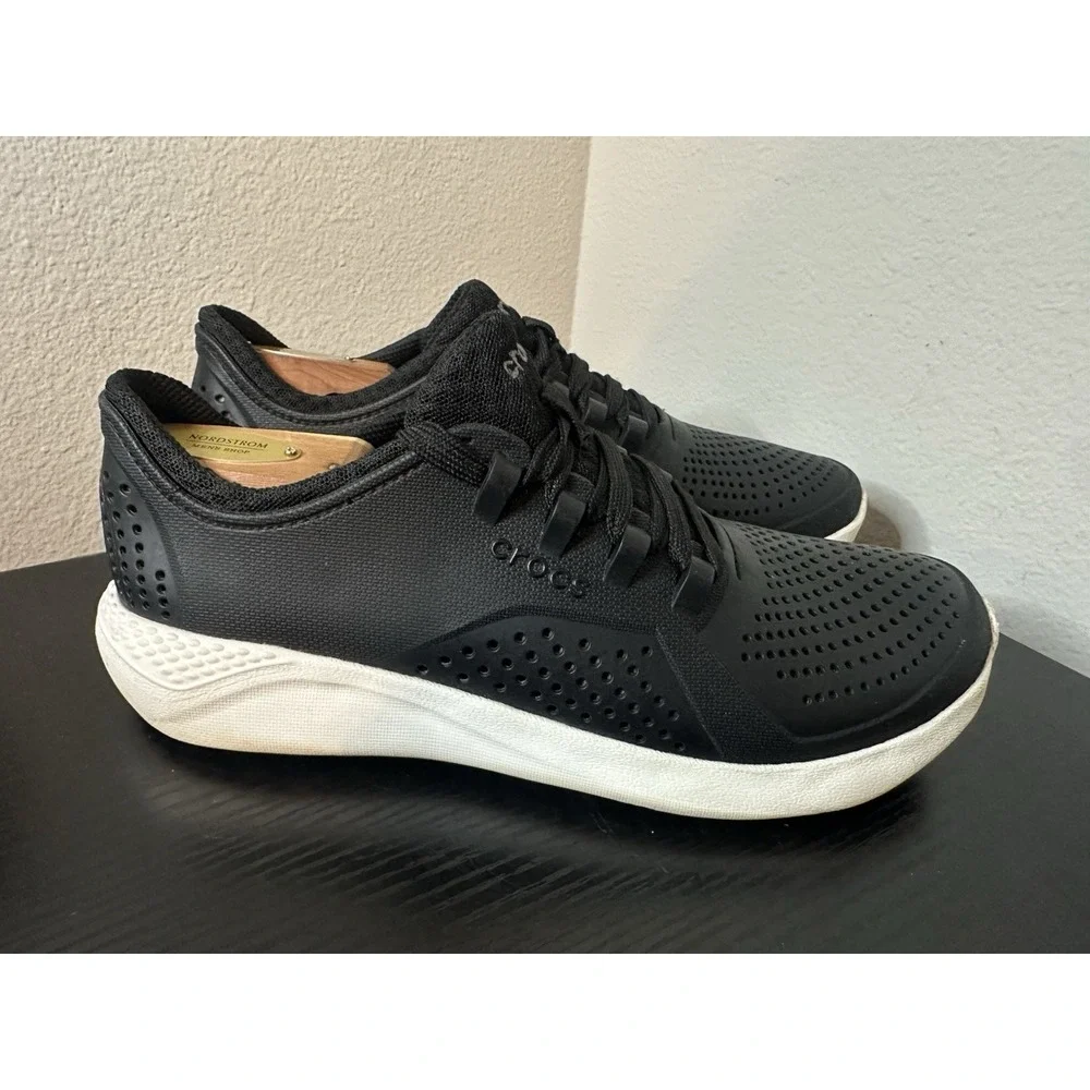 Crocs LiteRide Pacer Womens Black Sneaker Shoe Lace Up Women's Size 9 205234